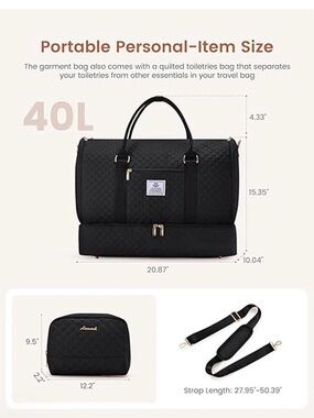 Lovevook Black Convertible Garment Duffel Bag